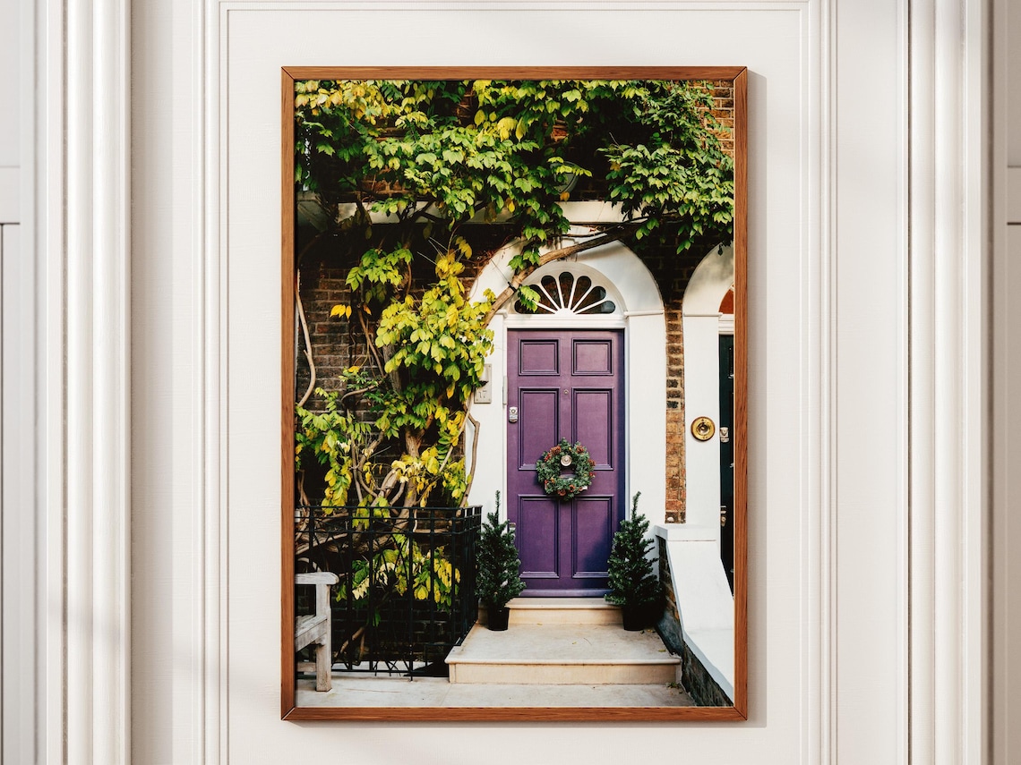 Purple Front Door Christmas Wreath Vine Covered Townhouse Photo Poster