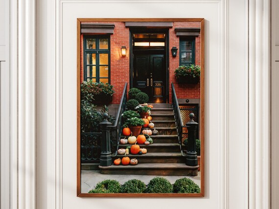 West Village Autumn Photo Print Nyc Brownstone Pumpkin Decor