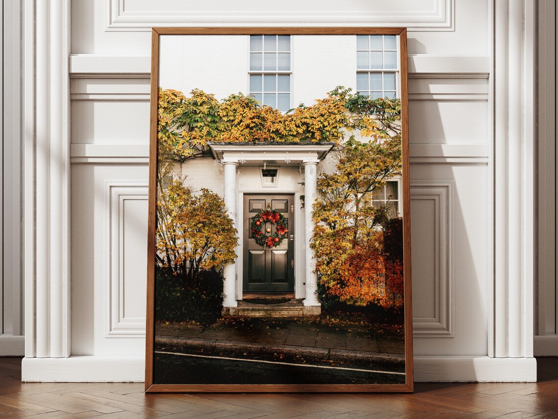 Georgian Townhouse Door Christmas Wreath Autumn Photography Poster