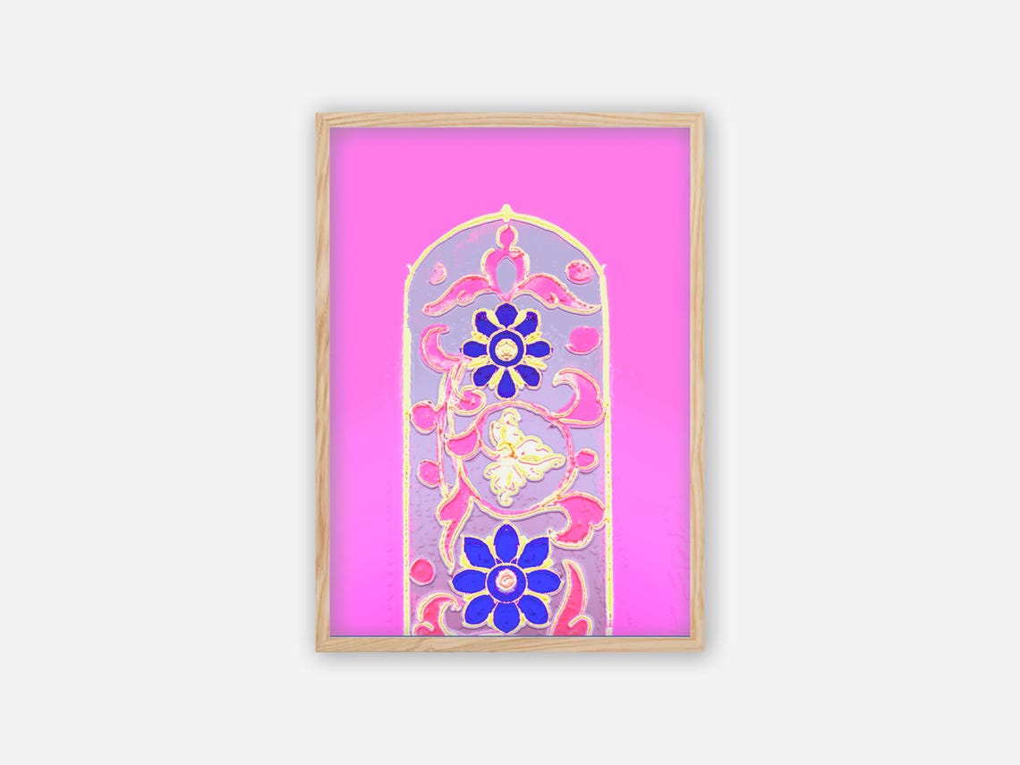 Folk Art Butterfly Poster Pink Background Blue Flower Design Arch Pattern Art Bohemian Wall Decor Colorful Feminine Art Print Gift - Image 3