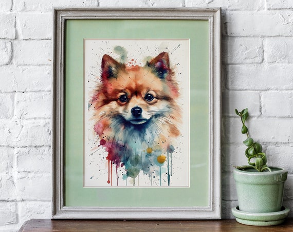 Pomeranian Painting Wall Art Poster Gift Watercolor Colorful Animal Painting Illustration Nature Wall Art Home Decor Print