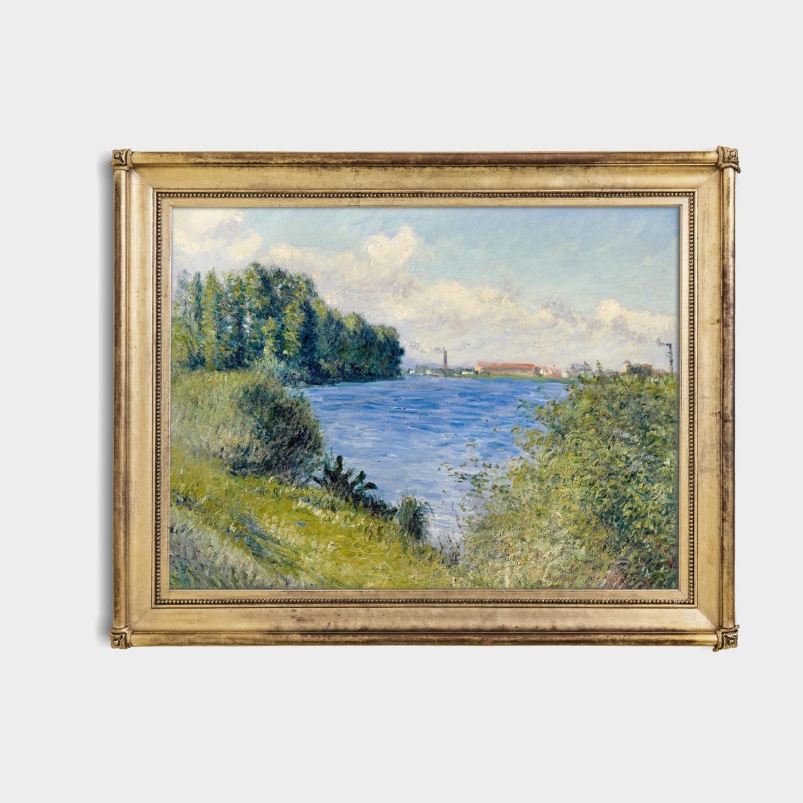 Impressionist River Scene with Poplars and Blue Water Poster - Image 4