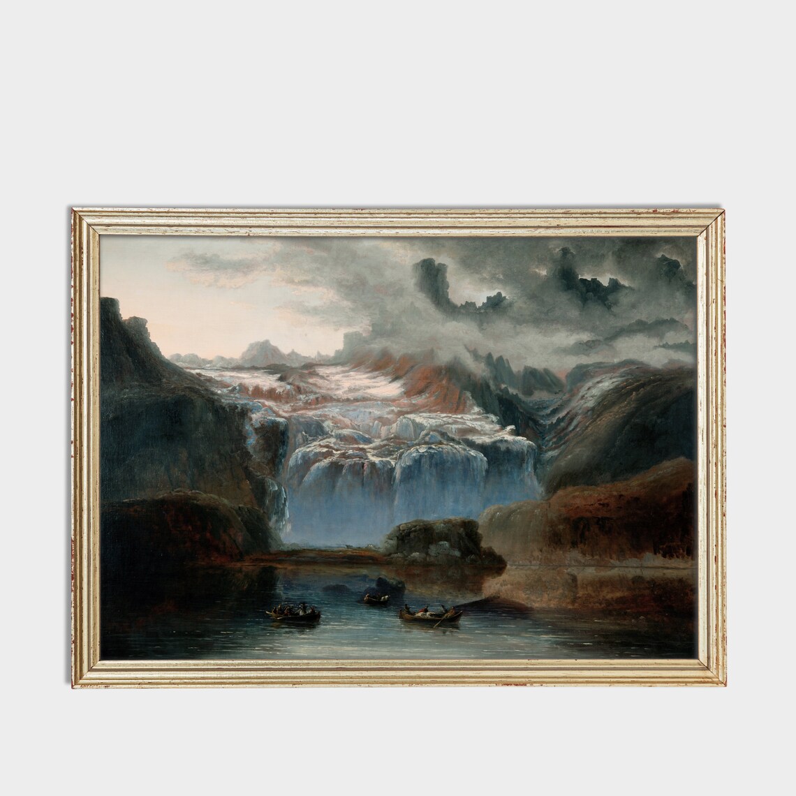 Misty Mountain Waterfalls With Rowboats on a Still Lake Poster - Image 3