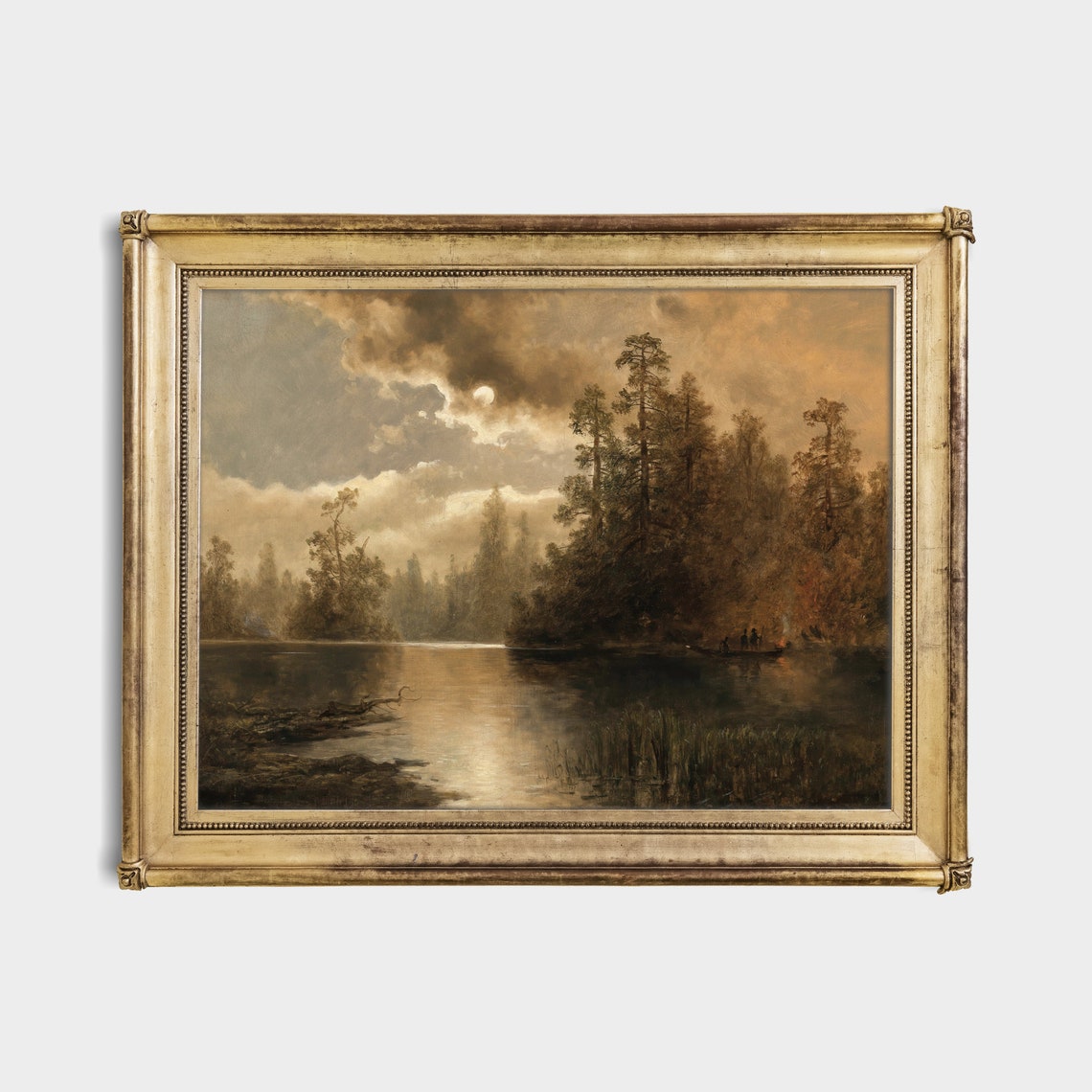 Moonlit Lake with Tall Pines and a Small Canoe Vintage Poster - Image 4
