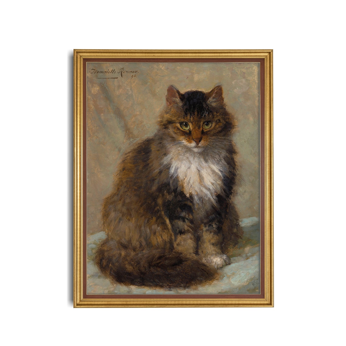 Henriette Ronner Long-Haired Tabby Cat 1892 Antique Cat Poster - Image 3