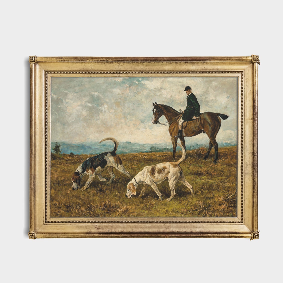 Rider on Horseback Watching Two Hounds in a Field Vintage Poster - Image 2