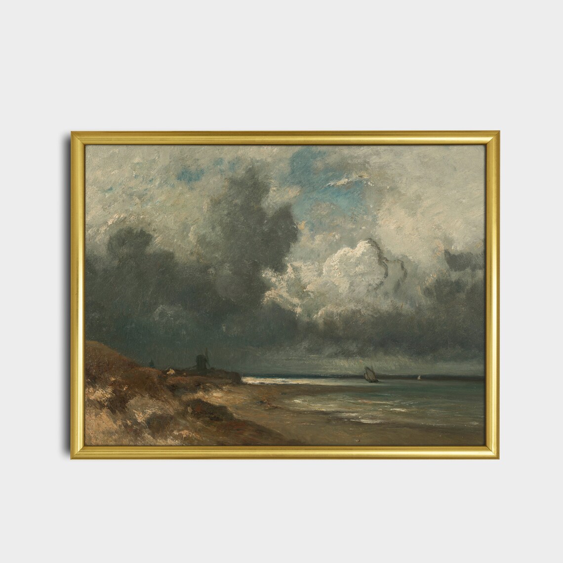 Moody Stormy Coastline Sailboat Vintage Seascape Painting Poster - Image 5