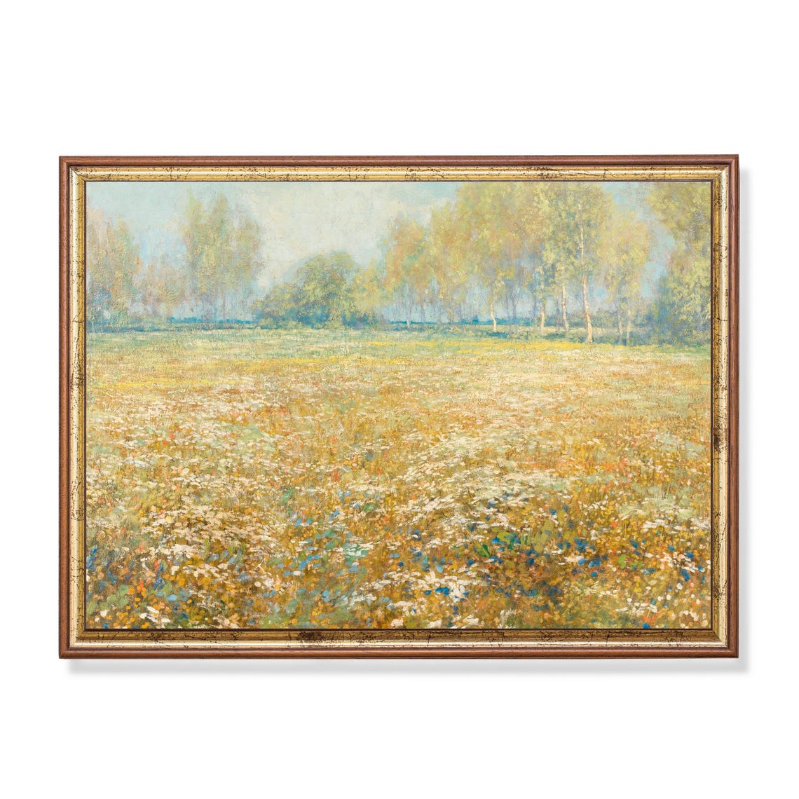 Spring Meadow Wildflowers Impressionist Vintage Landscape Poster