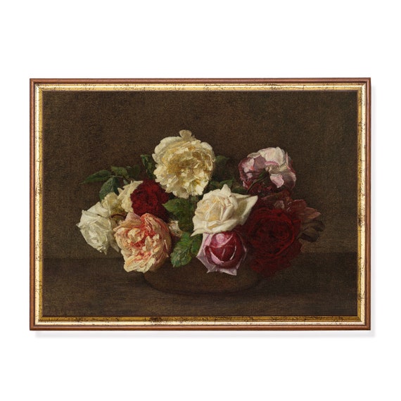 Mailed Print Vintage Still Life With Roses Antique Floral Painting Moody Rustic Print Oil Painting Print Printed And Shipped