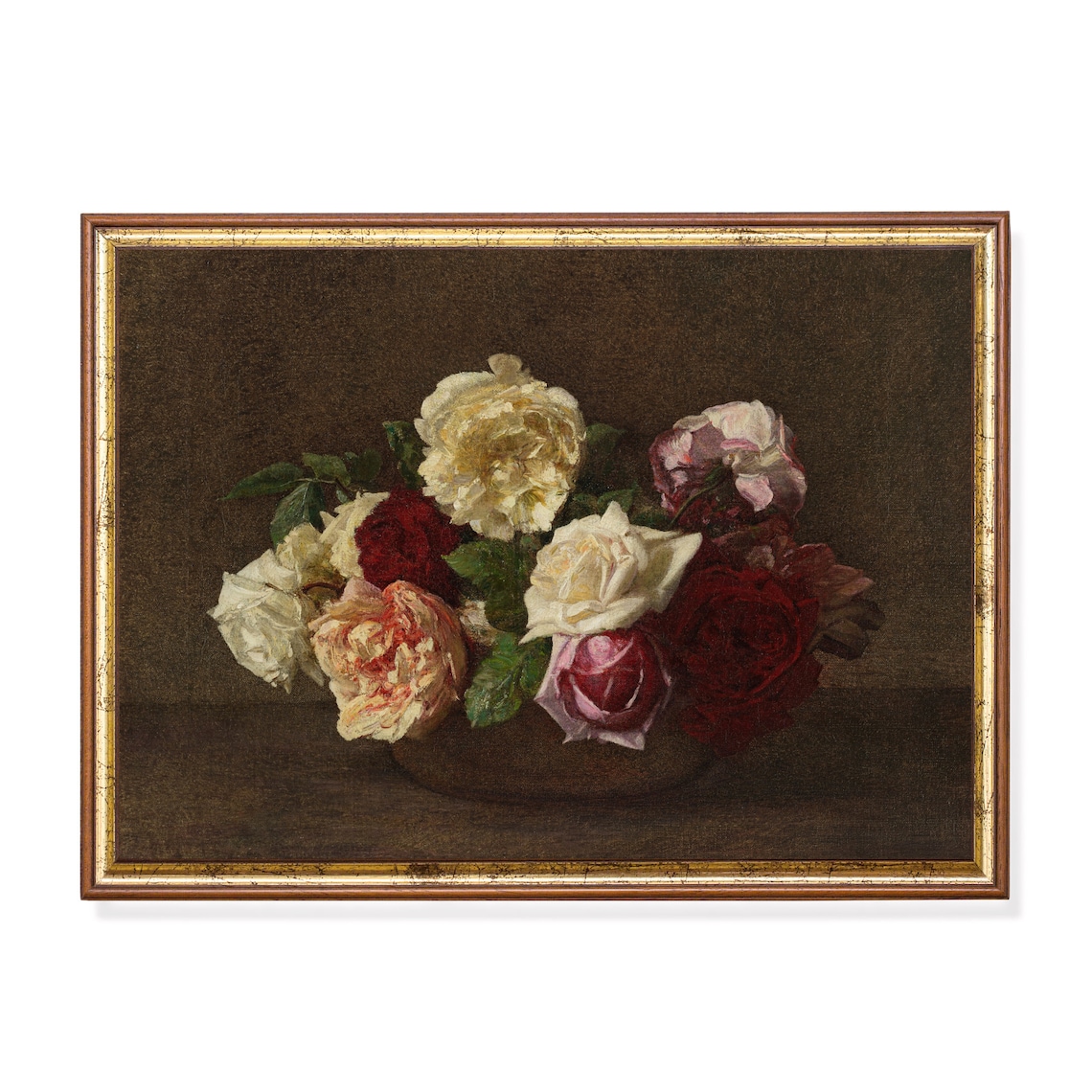 Bouquet of Roses in Bowl Classic Floral Still Life Painting Art Poster
