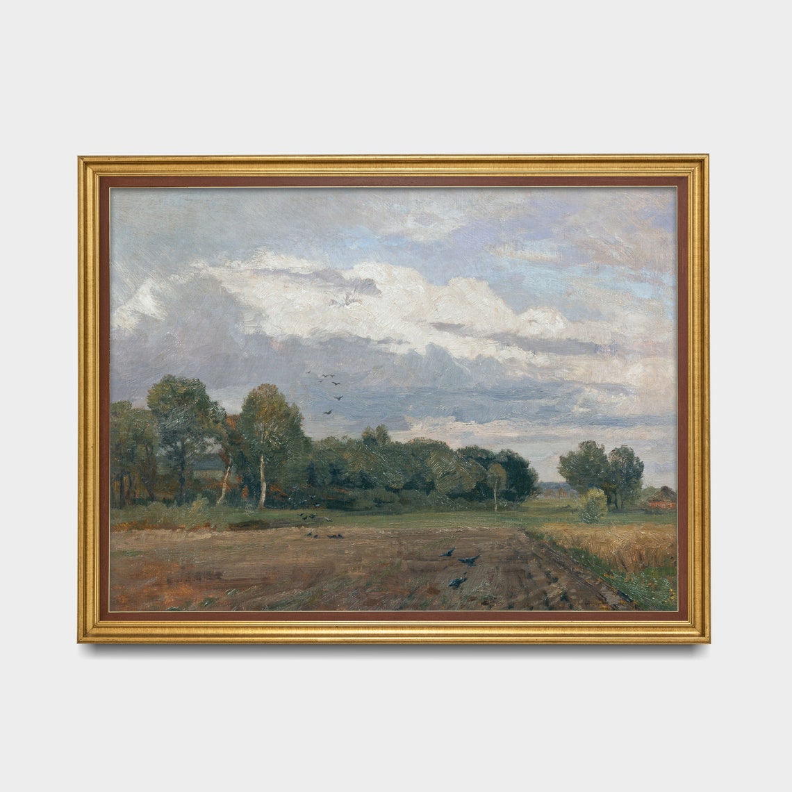 Vintage Plowed Field With Crows Under Dramatic Clouds Country Poster - Image 5