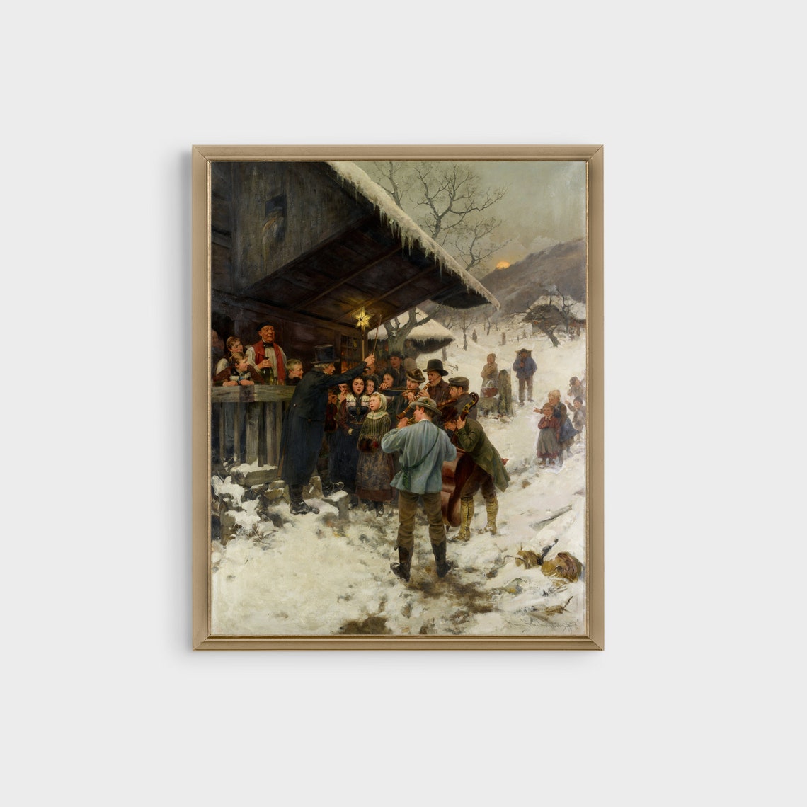 Christmas Carolers Gathered Outside a Snowy Village Inn Poster - Image 4