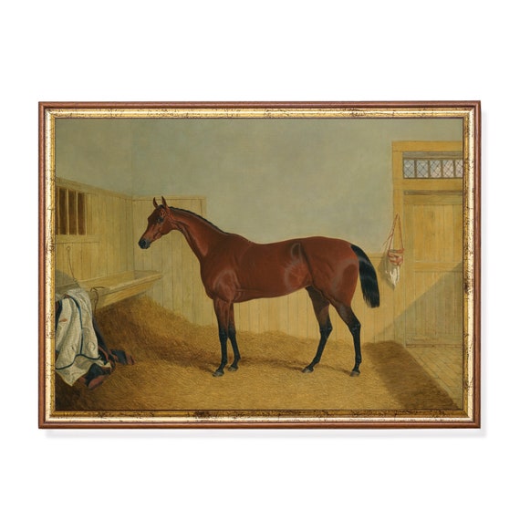 Printed And Shipped Vintage Horse Painting Horse In A Stable Antique Equestrian Print Moody Rustic Animal Art Physical Prints