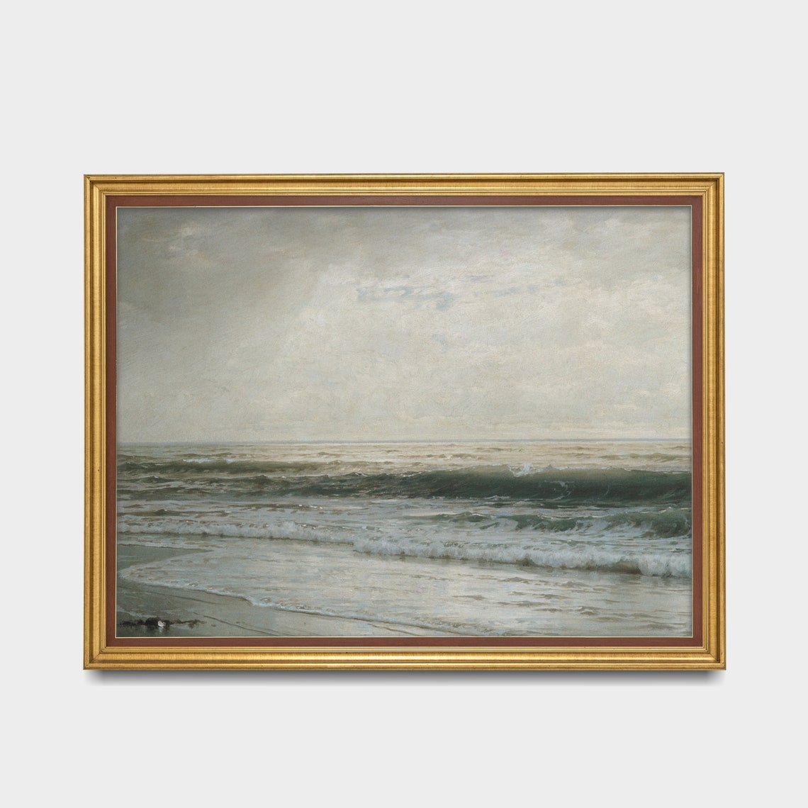 Gentle Ocean Waves on a Quiet Beach Soft Sky Vintage Seascape Poster - Image 2