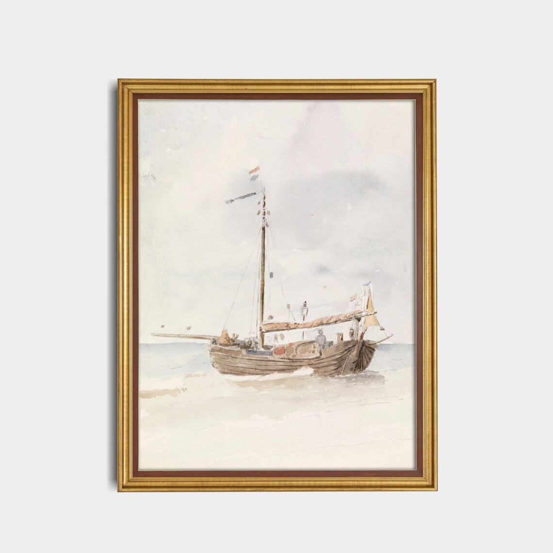 Dutch Fishing Boat on the Beach Soft Watercolor Painting Poster - Image 5