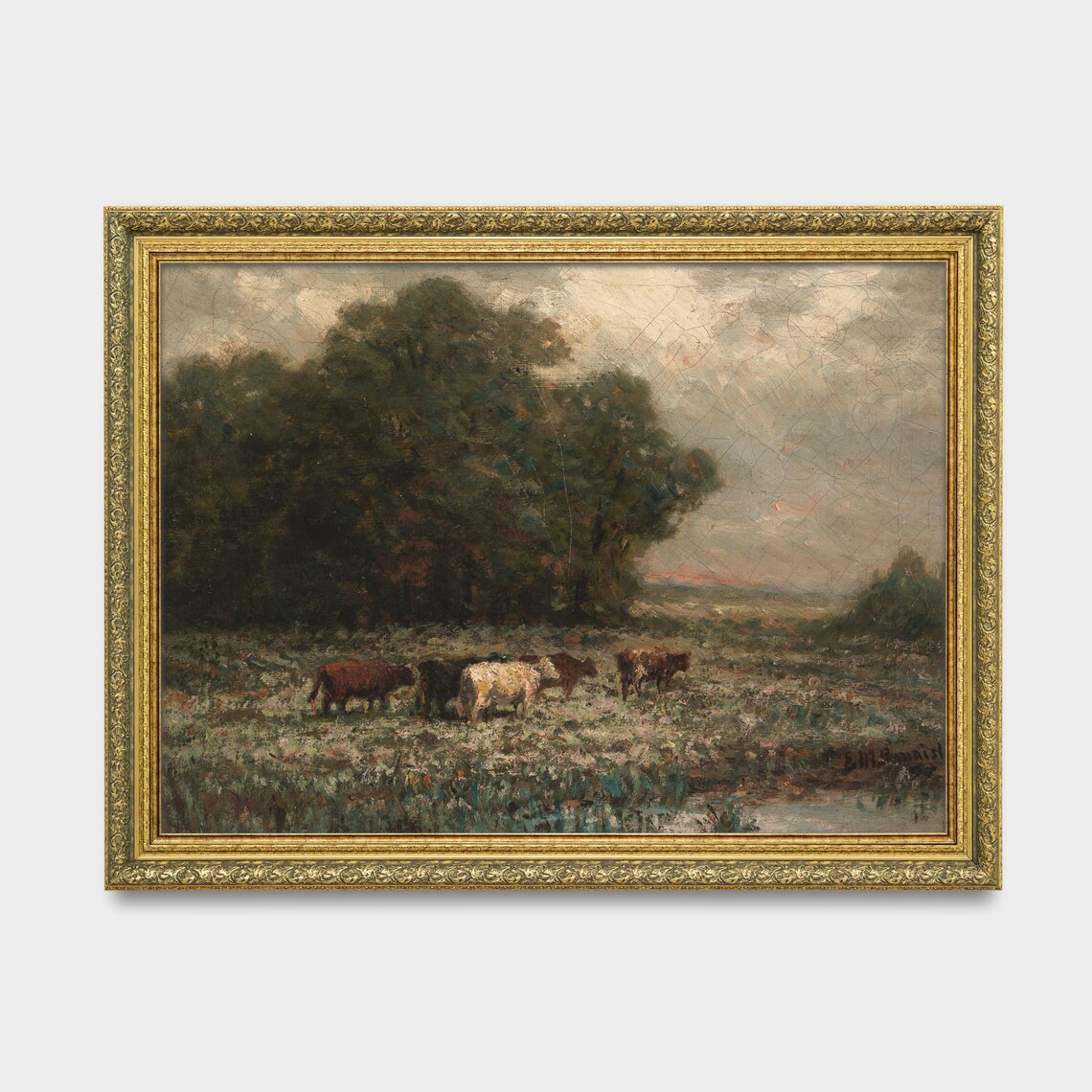 Vintage Country Landscape with Cattle, Art Print - Image 2