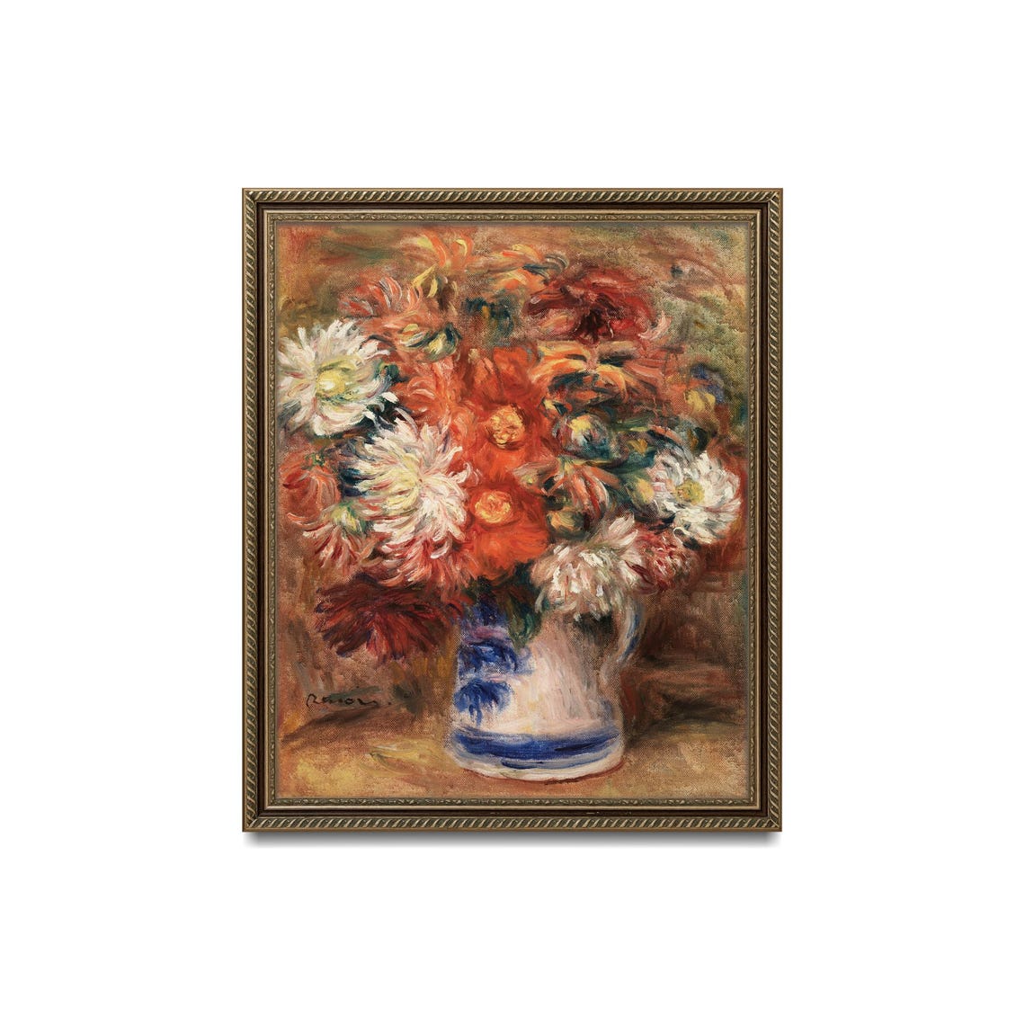 Renoir Chrysanthemums Bouquet White and Red Blooms Floral Poster - Image 3