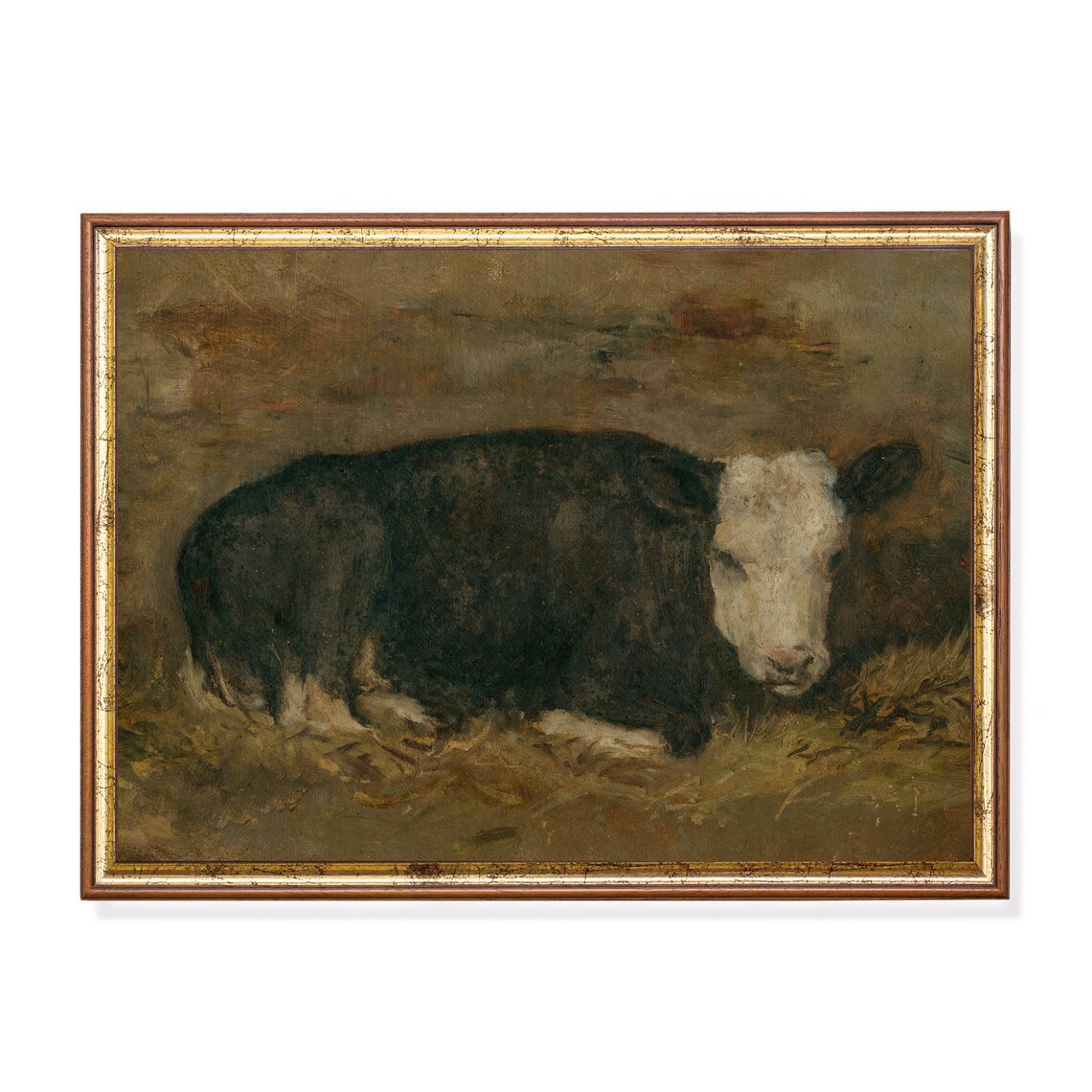 Vintage Cow Painting, Rustic Farmhouse Art Print