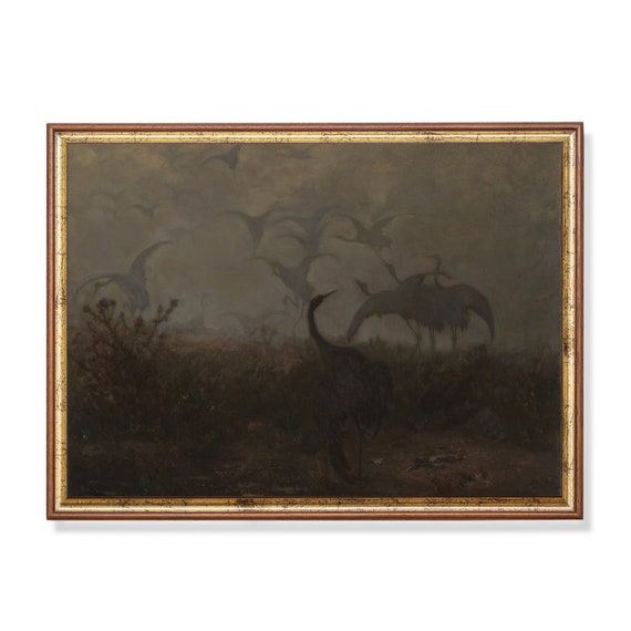 Mailed Print Vintage Birds Painting Antique Cranes Artwork Birds Lover Gift Moody Rustic Cranes Print Printed And Shipped
