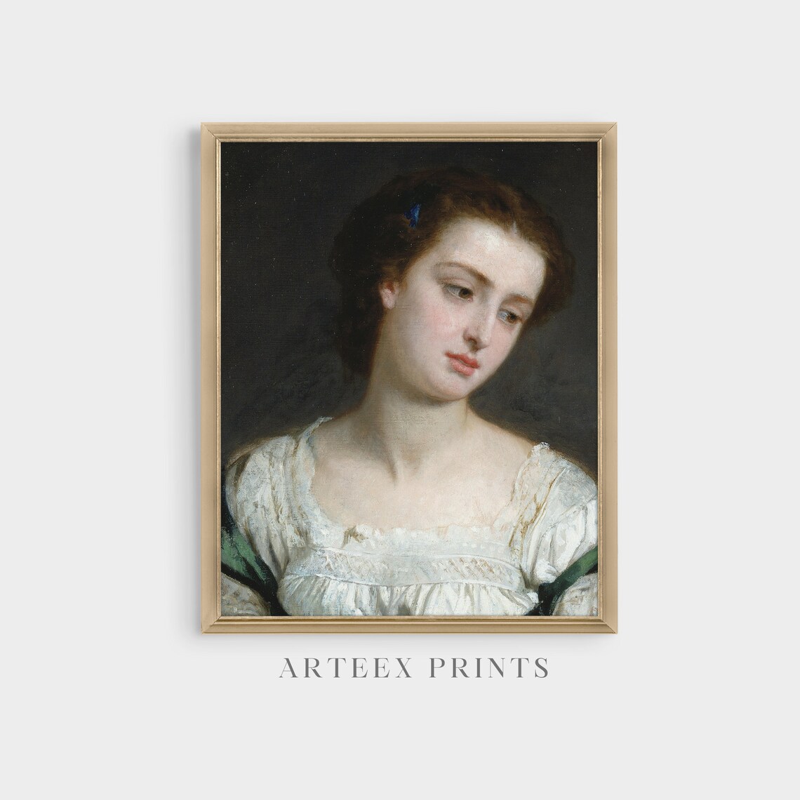 Portrait of a Young Woman in a White Blouse Dark Ground Oil Print - Image 5