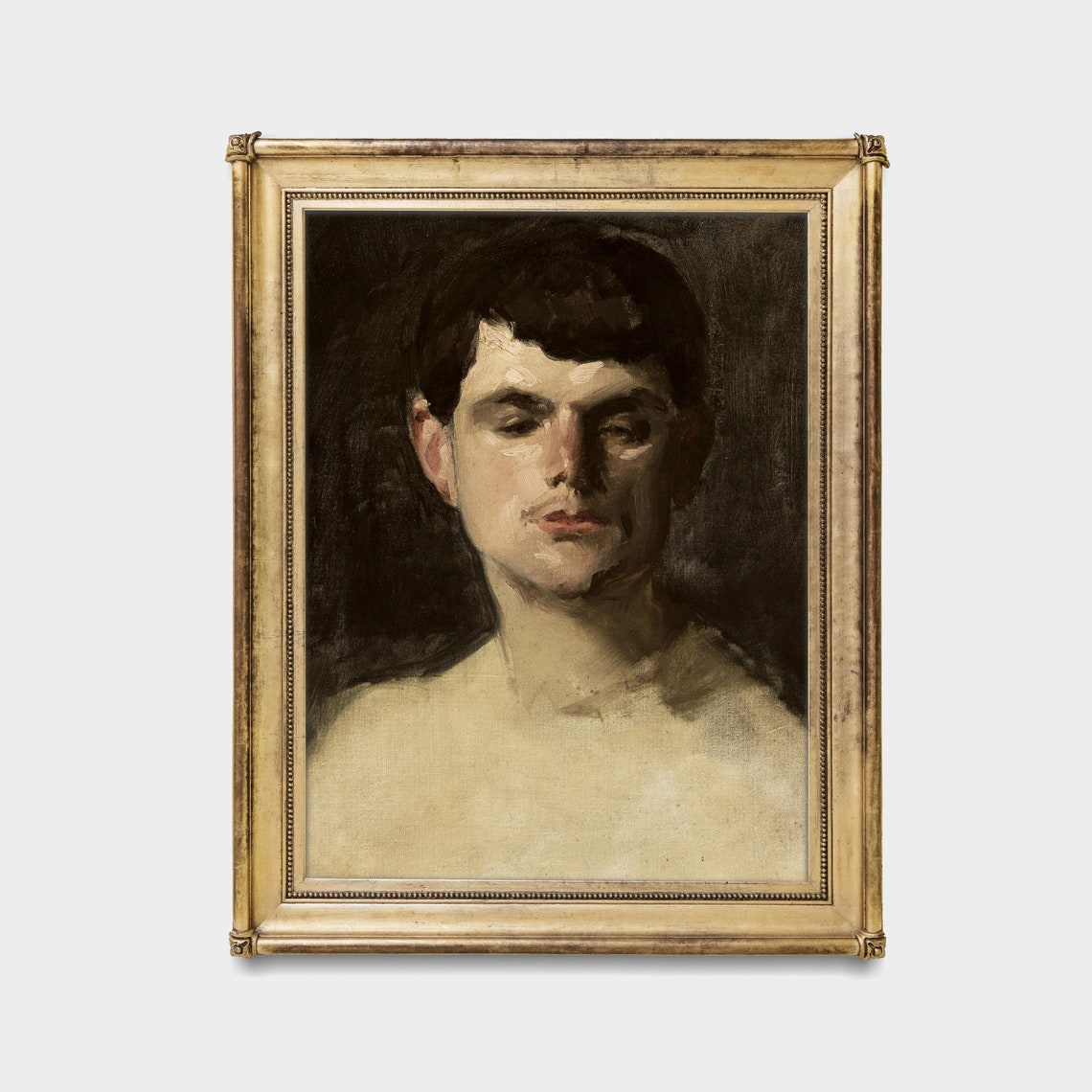Young Man Portrait Study Sketch Dark Background Vintage Art Poster - Image 2