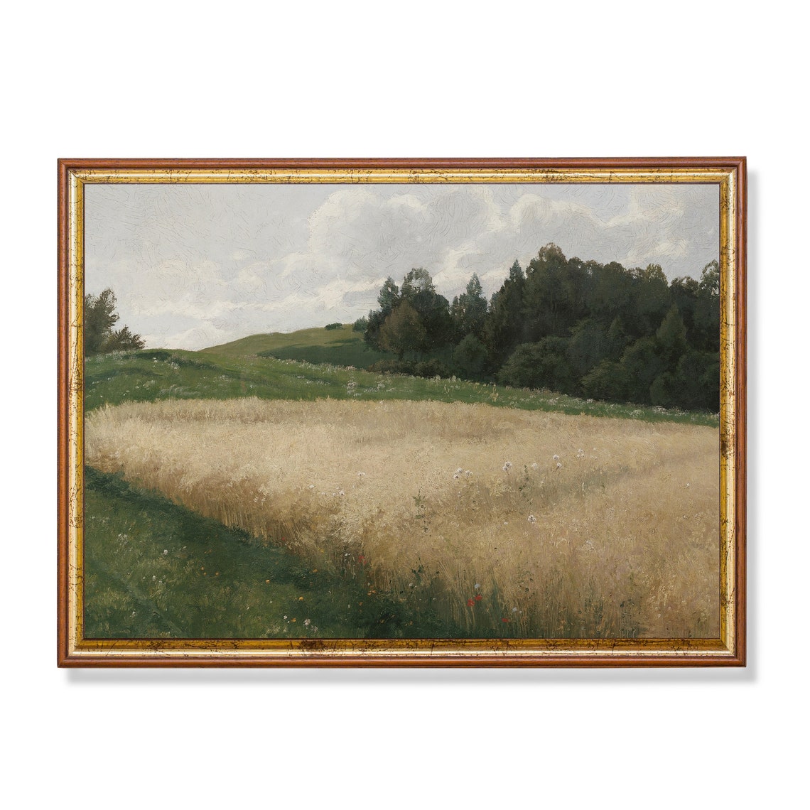 Golden Wheat Field with Trees Antique Summer Landscape Poster