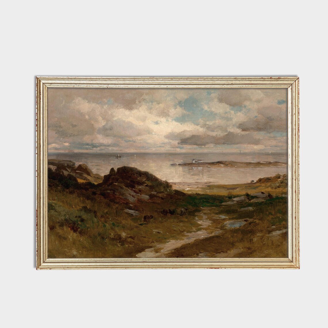Rocky Coastline Bay Under Cloudy Sky Vintage Marine Landscape Poster - Image 2