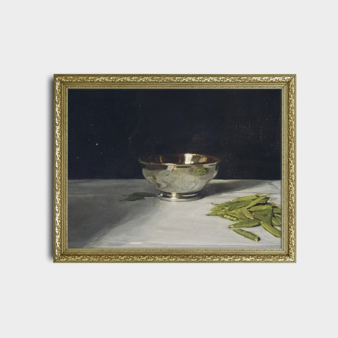 Silver Bowl and Green Peas Minimalist Still Life Painting Poster - Image 2