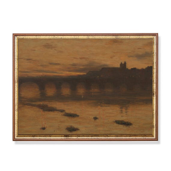 Mailed Print Vintage Cityscape Painting City At Night Print Moody Rustic Artwork Print And Ship European Decor Antique Wall Art