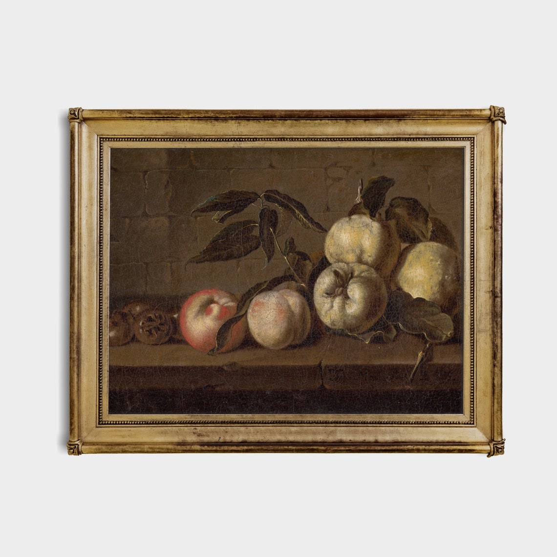 Peaches and Apples Dark Background Vintage Fruit Still Life Poster - Image 3