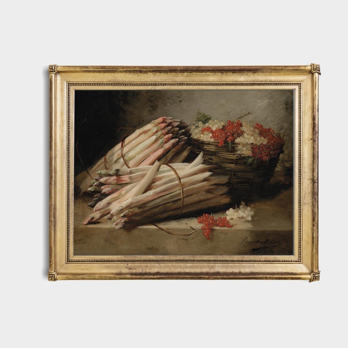 Asparagus Bundle with Red Currants Basket Vintage Still Life Poster - Image 4
