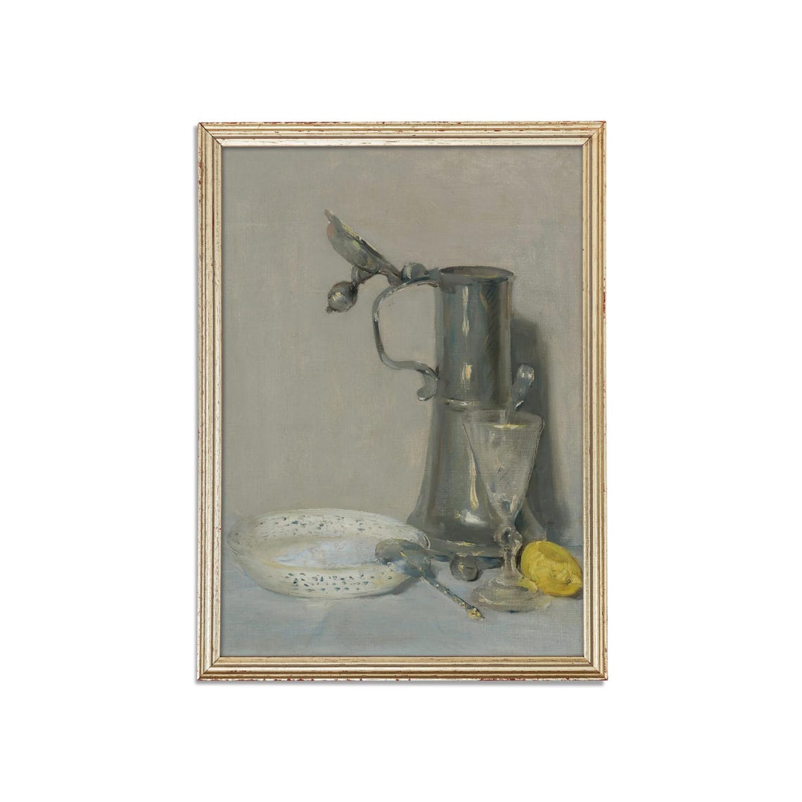 Pewter Flagon Still Life With Goblet And Lemon Vintage Poster - Image 3