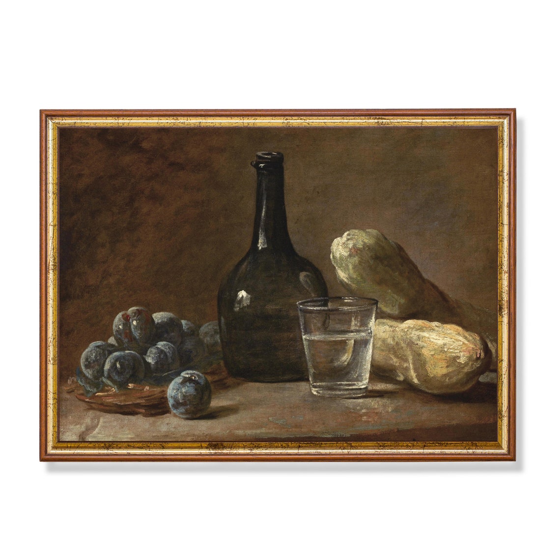 Vintage Still Life With Plums Antique Fruits Painting Rustic Moody Kitchen Decor Instant Wall Art Fine Print