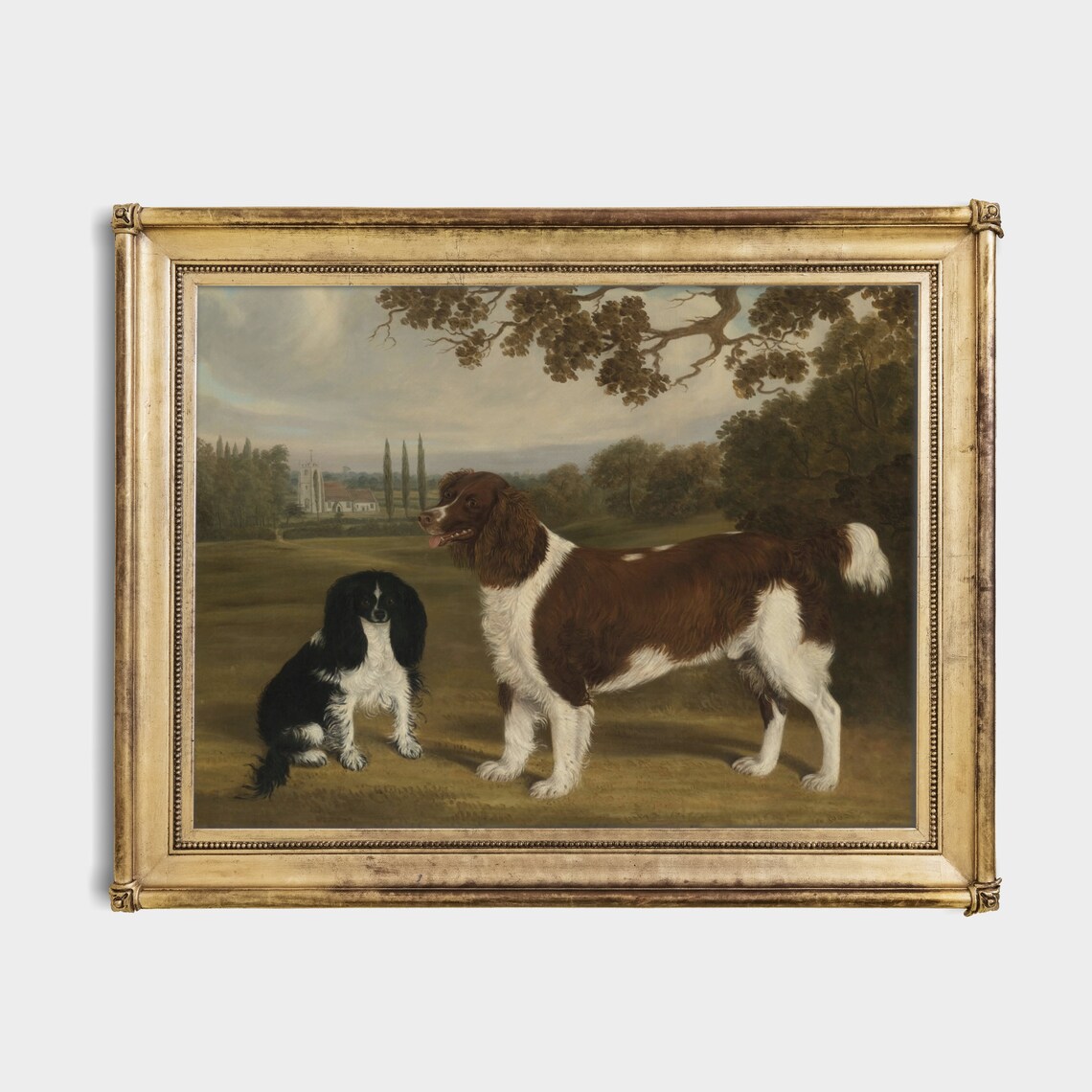 Two Spaniels in a Country Estate Landscape Antique Dog Portrait Poster - Image 3