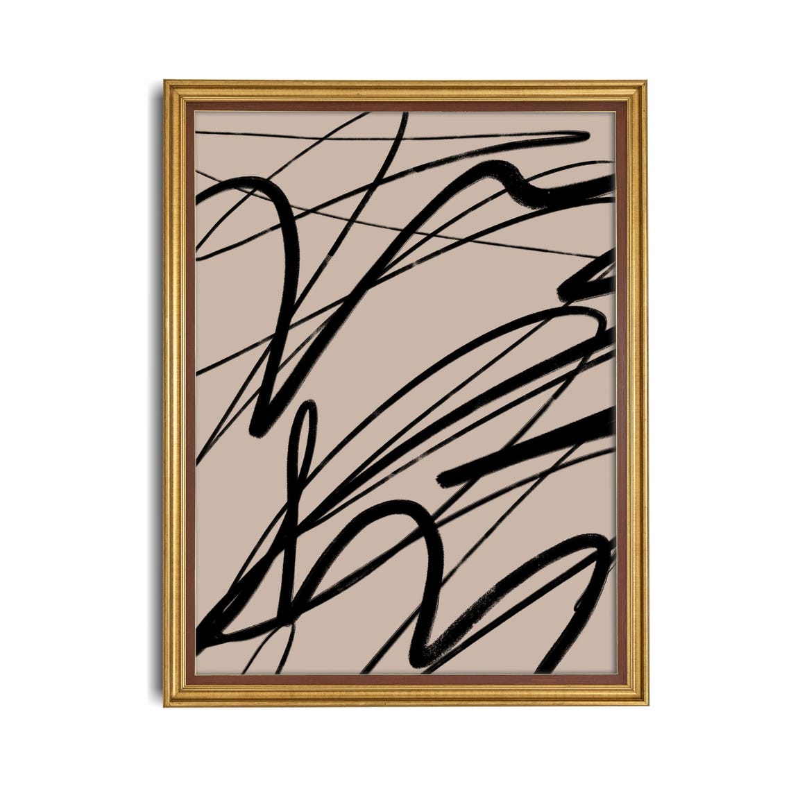 Gestural Black Brushstroke Abstract on Warm Taupe Modern Poster - Image 4