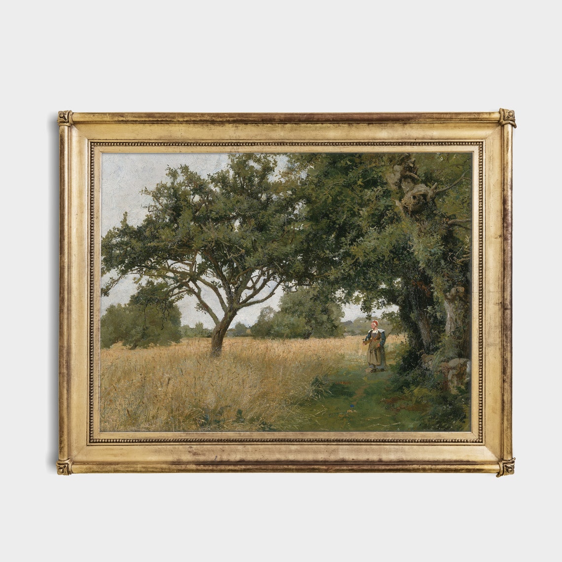 Peasant Woman Standing In Golden Wheat Field By The Great Trees Poster - Image 3