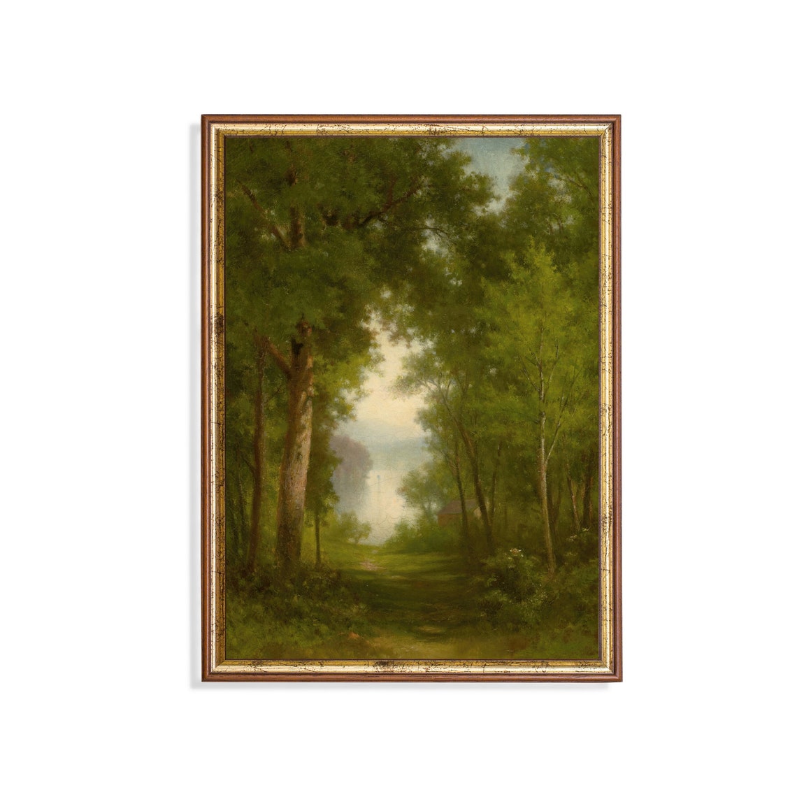 Antique Forest Path Leading to a Hidden Lake Vertical Art Poster
