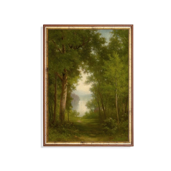 Mailed Print Vintage Landscape Tree Forest Painting Antique Art Print Vertical Wall Art Farmhouse Wall Decor Physical Prints