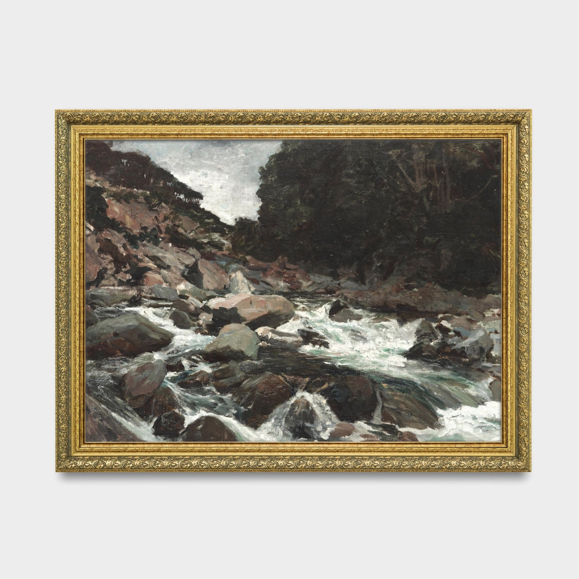 Dramatic Rocky Mountain Stream Vintage Oil Painting Wall Poster - Image 2