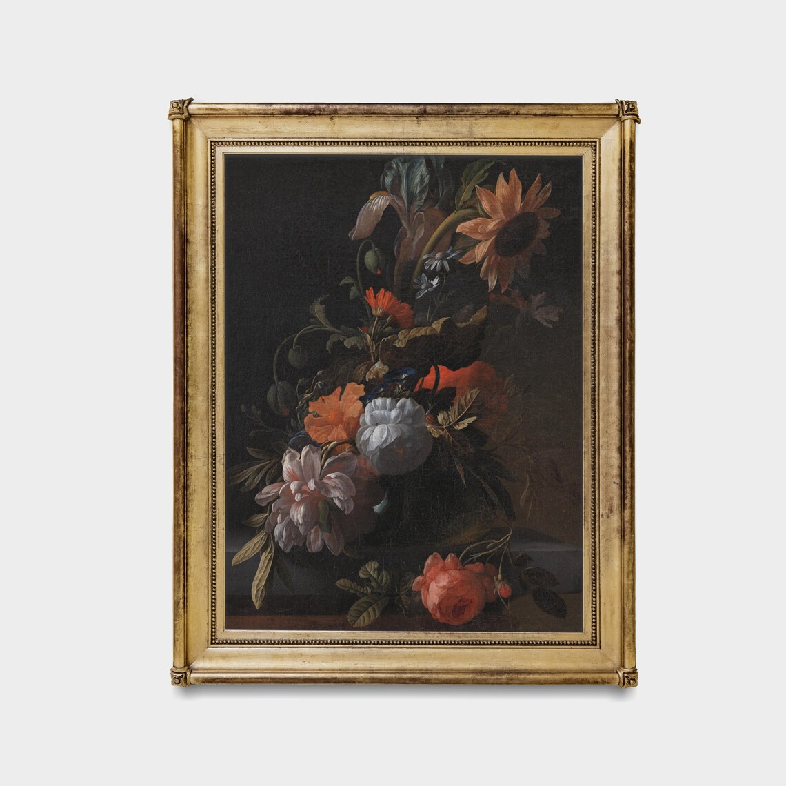 Sunflower and Poppy Bouquet Dark Floral Still Life Antique Poster - Image 3