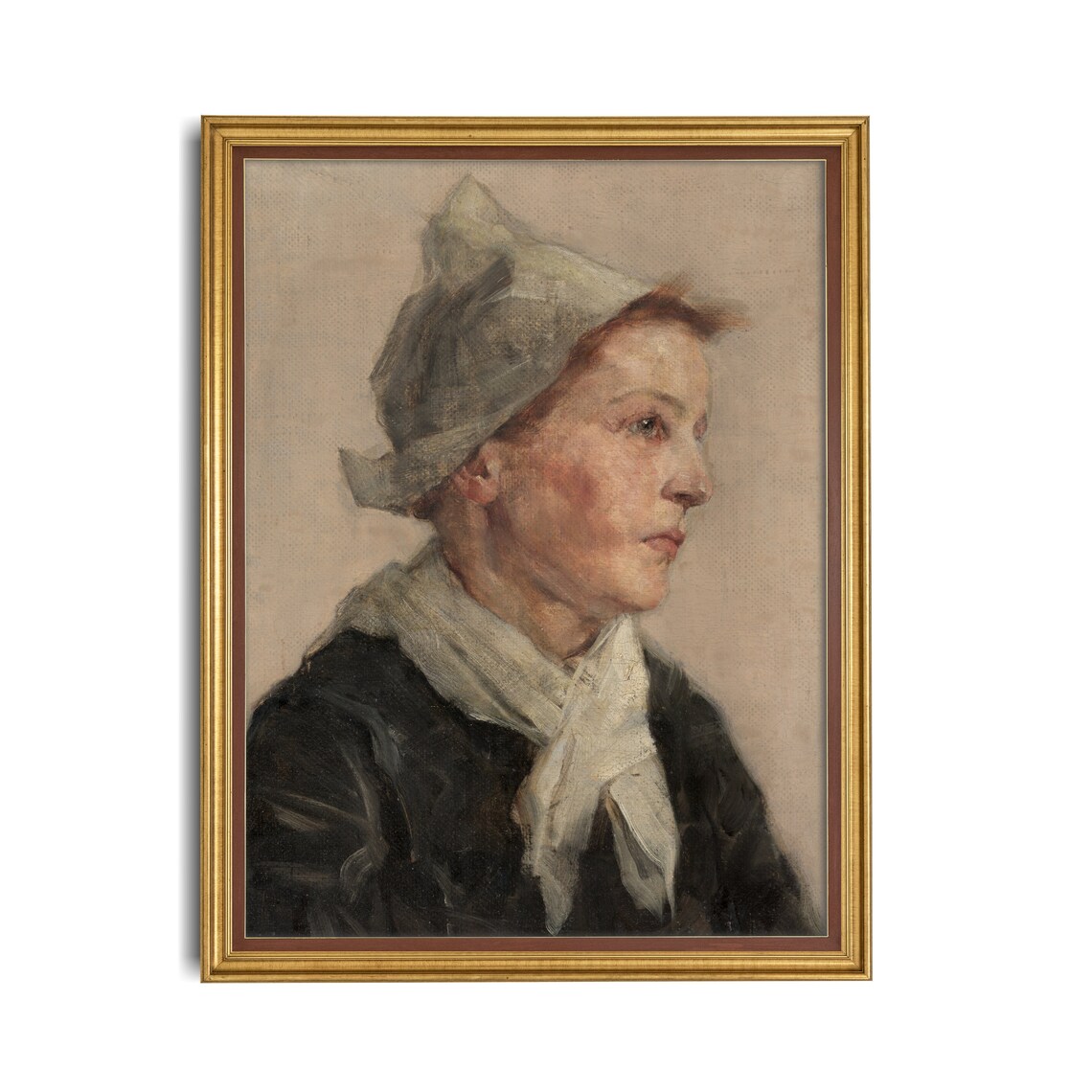 Breton Woman in a White Linen Coif Gazing Aside Portrait Poster - Image 2
