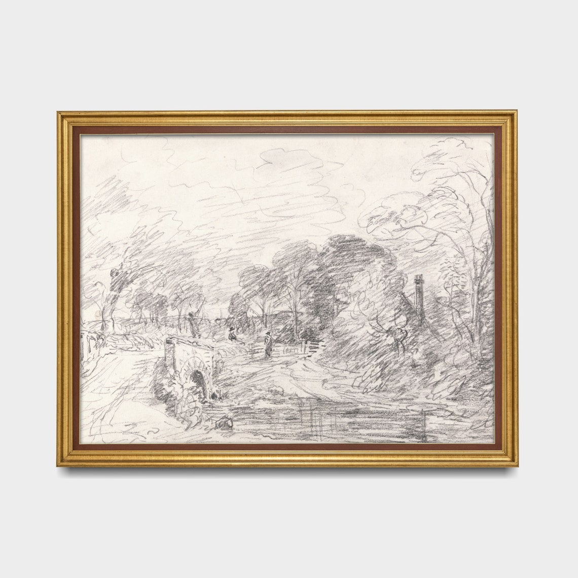 Pencil Sketch of a Country Bridge over a Stream Landscape Poster - Image 2