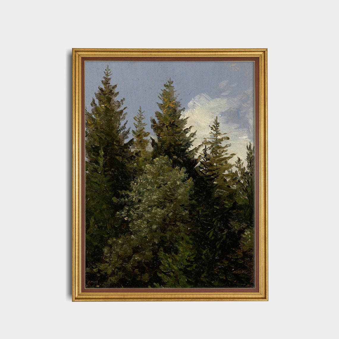 Vintage Pine Tree Painting Antique Forest Print Moody Rustic Nature Artwork Wall Art Country Landscape - Image 2