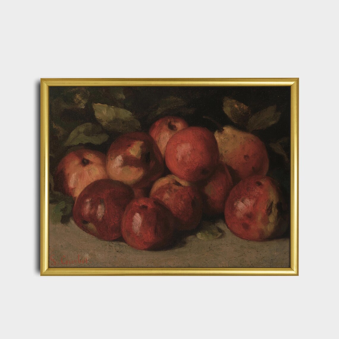 Moody Vintage Still Life with Red Apples Dark Antique Fruit Poster - Image 2