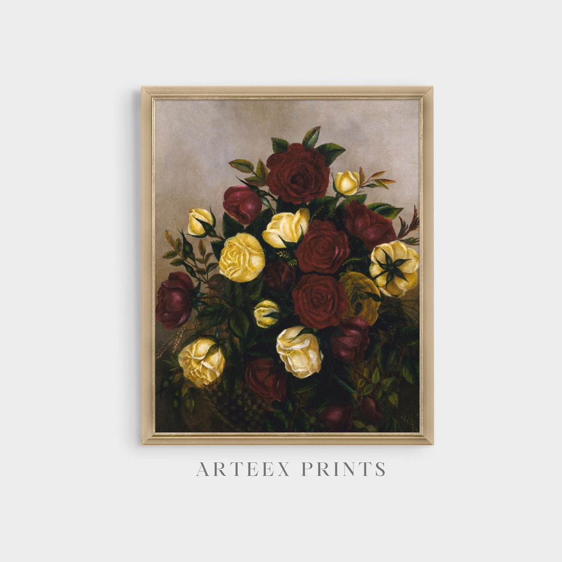 Red And Yellow Roses Bouquet Vintage Floral Still Life Poster - Image 4