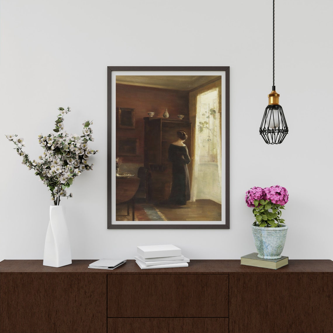 Woman Standing by Sunlit Window Danish Interior Painting Poster - Image 2