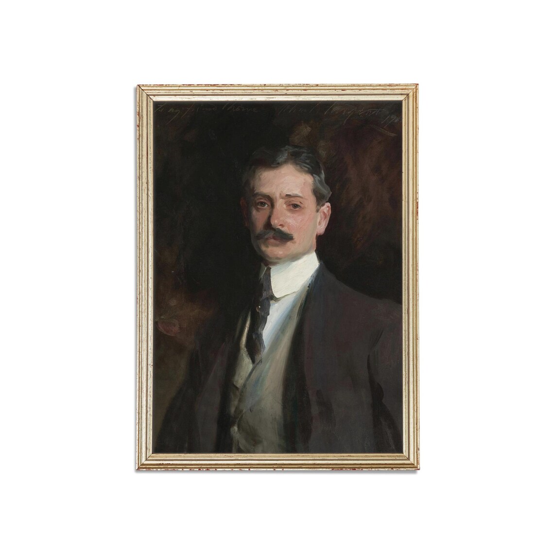 Mustachioed Gentleman in a Dark Suit Antique Society Portrait Poster - Image 3