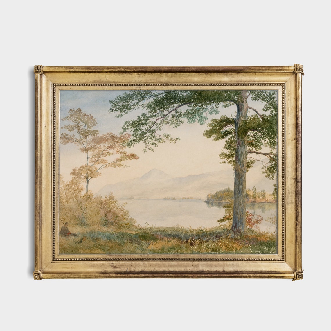 Misty Mountain Lake Watercolor with Tall Pines Scenic Poster - Image 3