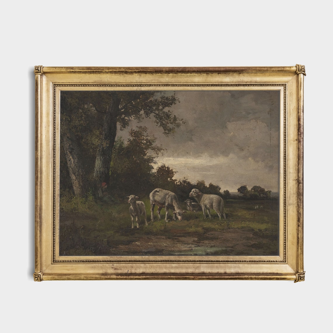 Sheep Grazing At The Dark Forest Edge Under A Heavy Sky Poster - Image 3