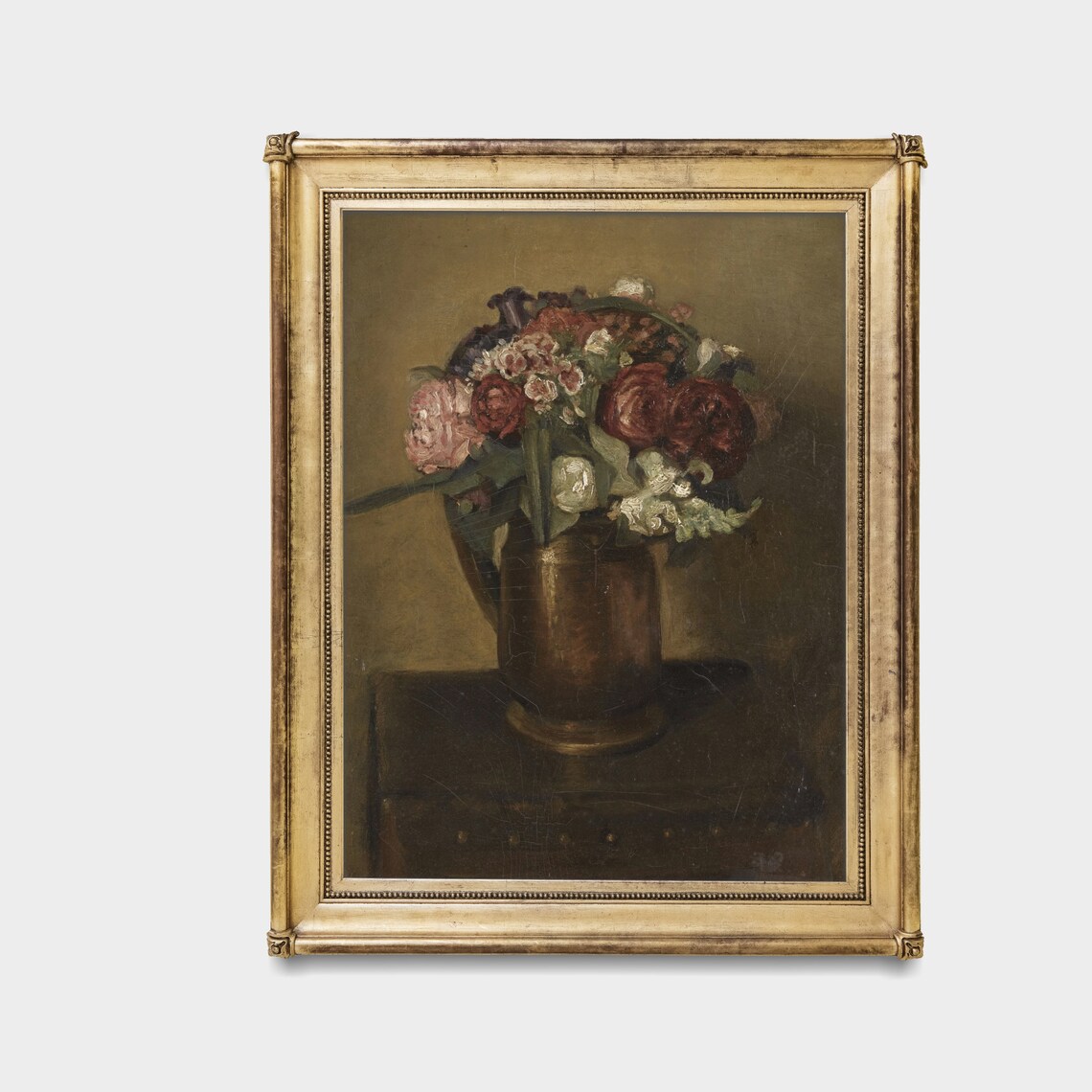 Dark Moody Bouquet of Roses in a Bronze Jug Still Life Painting Poster - Image 3